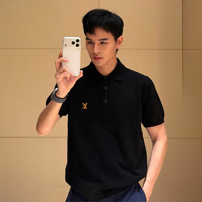 lv louis vuitton cotton knit polo shirt